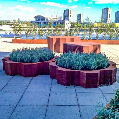 Bespoke Corten Steel Effect Planters and Cogs